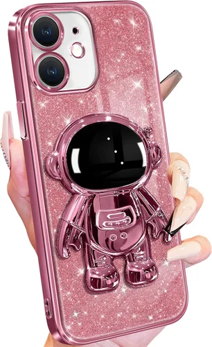 Vista 11 de Buleens Funda para iPhone 11 Pro Max Astronauta, Fundas Transparentes para iPhone 11 ProMax con Papel con Purpurina y Soporte de Astronauta, Mujeres