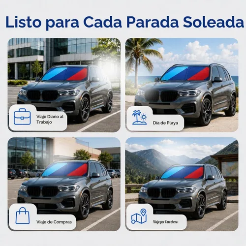 Vista 5 de 240T - Parasol de doble capa para parabrisas de automóvil, visera UV plegable Large 240T double-layer shade for X3, X5, X7 SUVs. Black reverse