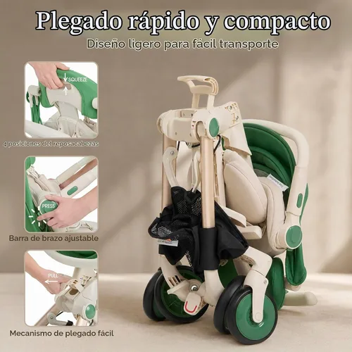 Vista 6 de Evolur Velo Rider Higher View - Cochecito de viaje para avión, color blanco Blanco Verde