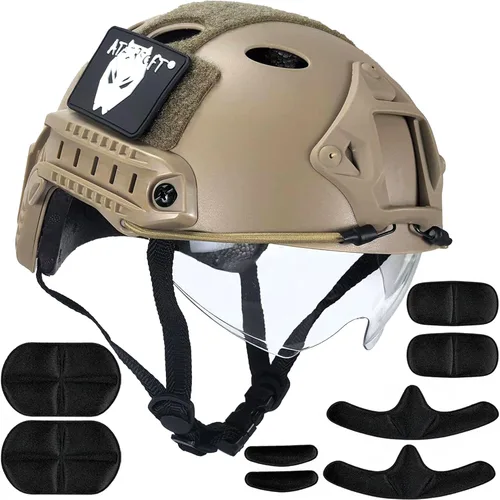 Vista 8 de ATAIRSOFT PJ Type - Casco táctico multifuncional rápido con visera, versión de gafas