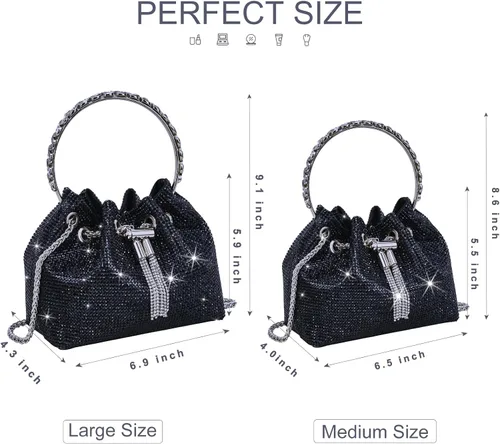 Vista 6 de TOPALL Bolso de Noche Mejorado con Diamantes de Imitación, Bolso de Mano Brillante con Diamantes de Imitación en Plata, Monederos de Diamantes