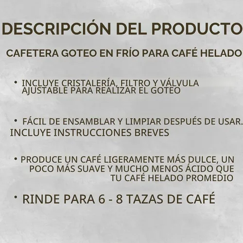 Vista 4 de Nispira Cafetera de café helado en torre de goteo de café frío de madera, 6-8 tazas, gris