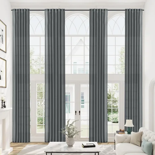 Vista 6 de mstexa Cortinas de lino gris de 132 pulgadas para techos altos, sala de estar, protección de privacidad, filtrado de luz, cortinas extralargas