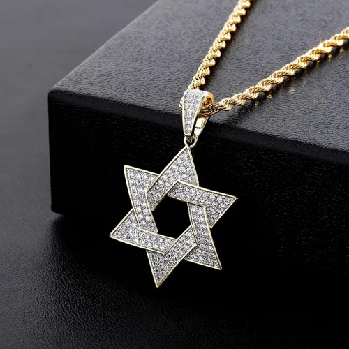 Vista 3 de TOPGRILLZ Collar con dije de estrella de David para hombre, chapado en oro de 14 quilates, cadena de cuerda de acero inoxidable