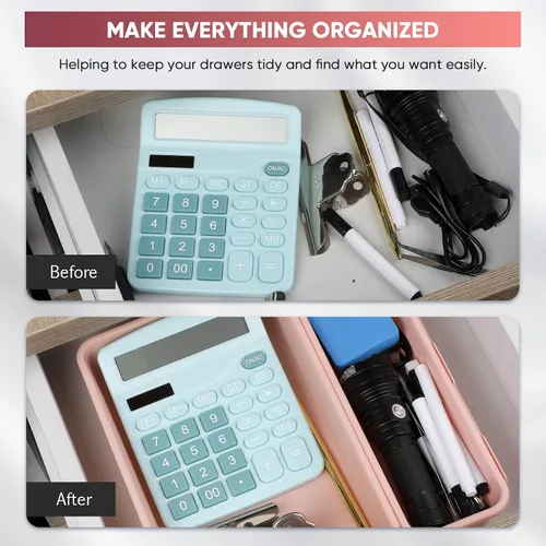 Vista 4 de Organizador de cajones de escritorio de 32 piezas, bandeja de organización de oficina, organizador versátil de tocador con almohadillas Rosa
