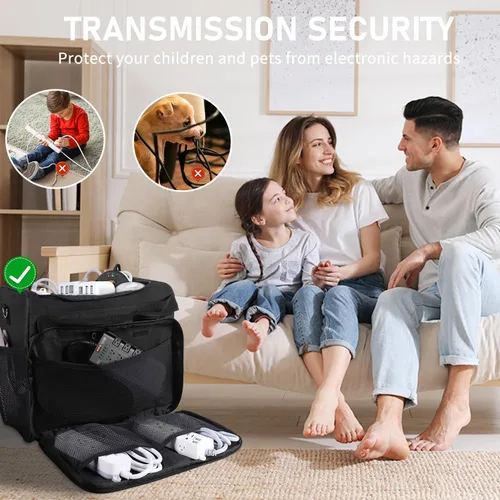 Vista 6 de Bolsa organizadora de cables, caja organizadora de cables, bolsa de almacenamiento de cables electrónicos con divisor ajustable, bolsa