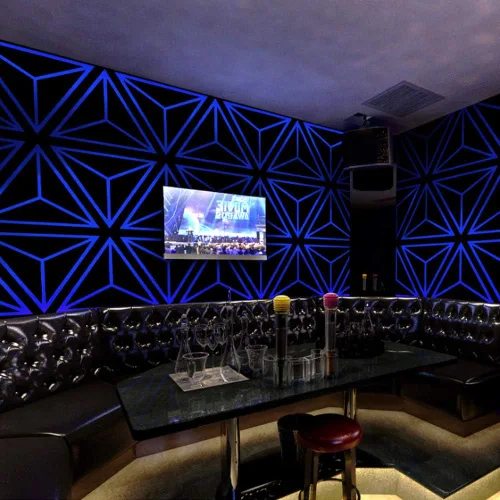 Vista 6 de DAWEI Patrón geométrico de moda 3D reflectante triángulo de PVC intermitente papel pintado barra de karaoke caja temática fondo pared 1.73 pies