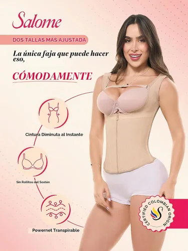 Vista 2 de Salome Chaleco Entrenador de Cintura con Cremallera Faja Faja Chaleco Cinturillas Colombianas Correas Zip Cinturilla Faja Colombiana, Beige