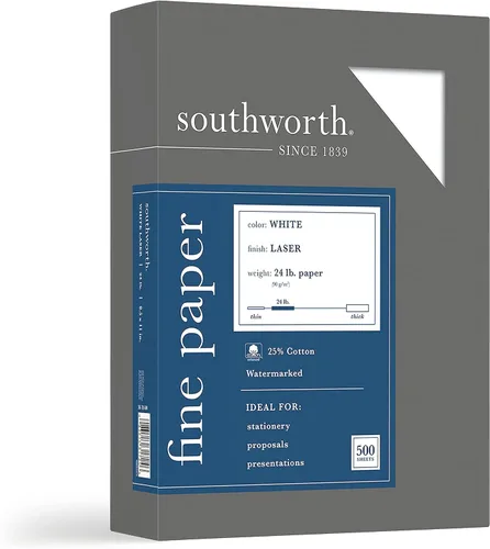 Vista 2 de Southworth 3172410 - Papel láser (25% algodón, 24 libras), acabado liso 8-1/2 x 11 500/caja