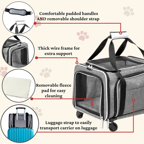 Vista 2 de Ruff Life 101 Transportín de Mascotas Premium Expandible con Ruedas Aprobado por Aerolíneas - Transportín Rodante Expandible de Dos Lados - Diseñado