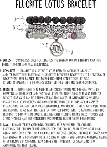 Vista 4 de SPUNKYsoul - Pulsera de hematita con flor de loto, apilable, para curación y nuevos principios