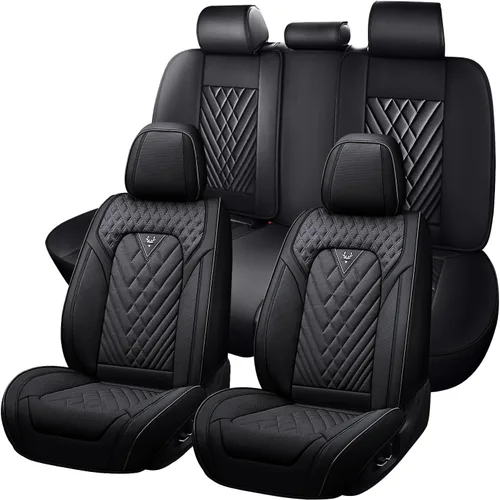 Vista 30 de Fundas de Asiento de Coche para Nissan Murano 2003-2026, Funda de Asiento Completa de Piel Nappa Impermeable, Protector de Asiento Automotriz Gris
