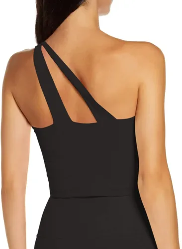 Vista 3 de Cyanstyle Brasier deportivo de un hombro para mujer, brasier deportivo para entrenamiento, yoga, recorte, sexy, ligero, top corto