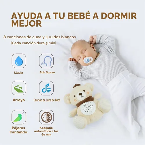 Vista 2 de Oso para dormir para bebé con proyector de estrellas de luz nocturna, juguetes de peluche de algodón suave para niños y niñas, música de cuna, ruido