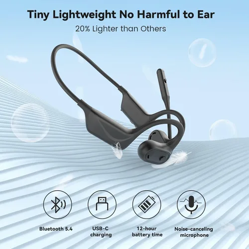 Vista 5 de MONODEAL Auriculares de oreja abierta con micrófono, auriculares Bluetooth 5.4 ligeros con botón de silencio de cancelación de ruido, auriculares
