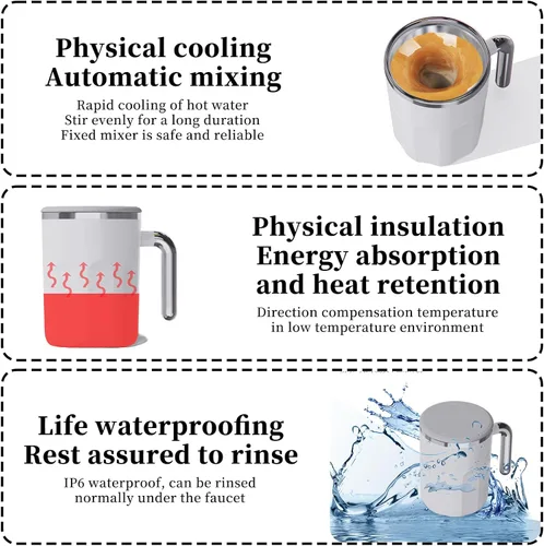 Vista 3 de Taza autoagitadora automática – Taza mezcladora controlada por temperatura – No necesita batería ni electricidad, para bebidas de café y polvo