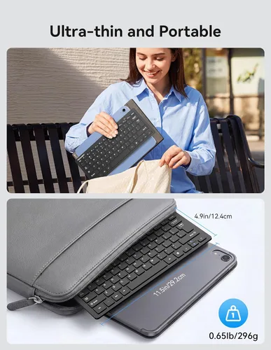 Vista 2 de TECKNET Teclado inalámbrico 2.4G, mini teclado compacto con teclas rápidas multimedia, duración de la batería de 12 meses, compatible con PC Negro