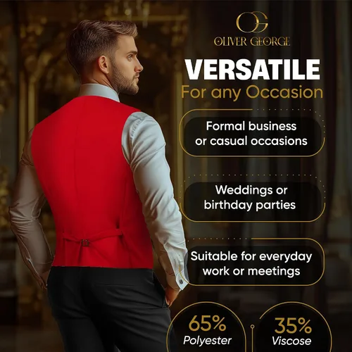 Vista 5 de Oliver George Chaleco formal de esmoquin en capas para hombre, chaleco de traje de negocios