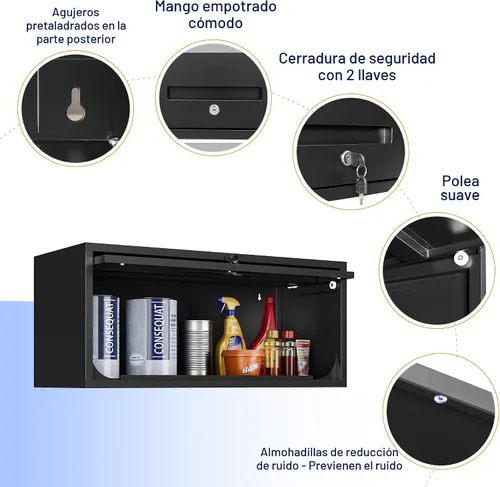Vista 5 de Yizosh Armario de garaje de metal con puertas, armario de almacenamiento montado en la pared, gabinete de herramientas flotante para sótano, cocina