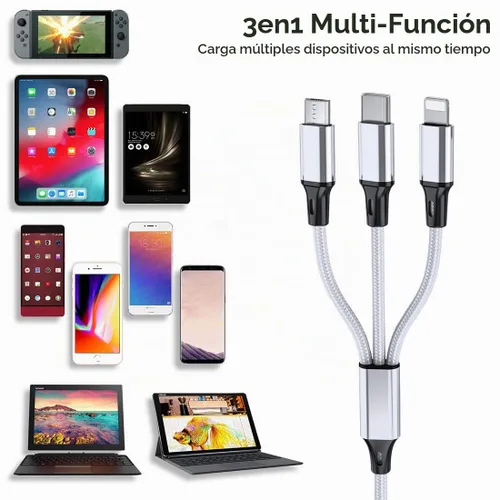Vista 6 de Puxnoin Cable de carga múltiple, paquete de 2 cables de carga multiteléfono de 10 pies, trenzado, universal, 3 en 1, cable de carga extra largo
