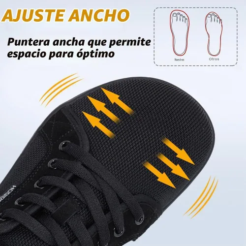 Vista 3 de HOBIBEAR - Zapatos minimalistas para mujer y hombre de suela cero, tenis de moda de horma ancha, con sensación de ir descalza Todo negro