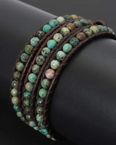 Vista 3 de Pulseras bohemias para mujer, pulseras inspiradoras de cuero del árbol de la vida, hechas a mano con cuentas de cristal de piedra natural, colección