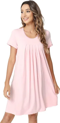 Vista 3 de NACHILA Camisones para mujer, viscosa hecha de bambú, camisón de manga corta, plisado, ropa de dormir suave