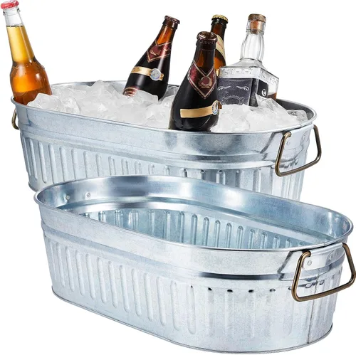 Vista 8 de Lallisa Cubo galvanizado para bebidas de 5.3 galones, cubo galvanizado de metal para hielo y bebidas con asas, para fiestas, casa de campo, piscina