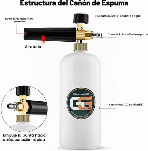 Vista 3 de Cañón de espuma con conector rápido de 1/4 de pulgada, 1 litro, 5 puntas de boquilla para lavadora a presión