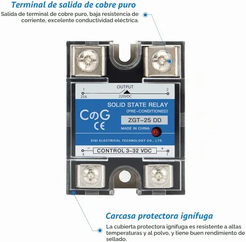 Vista 5 de CG Solid State Relay SSR-25DD DC to DC Input 3-32VDC To Output 5-240VDC 25A Single Phase Plastic Cover
