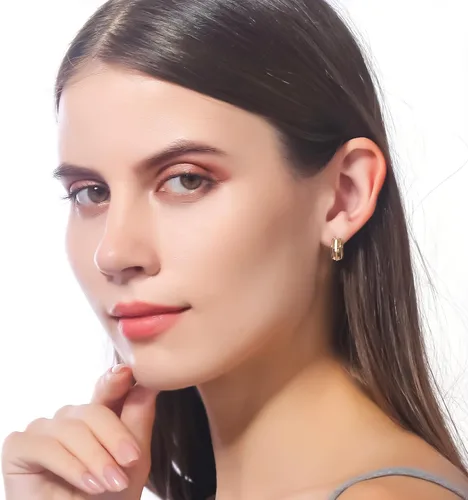 Vista 4 de ToHeart Pendientes Huggies de oro para mujer, pequeños aretes de aro de oro