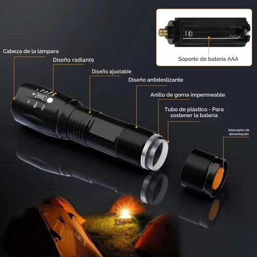 Vista 4 de CREE XML T6 3000 lúmenes táctico linterna LED, 5 modos, impermeable