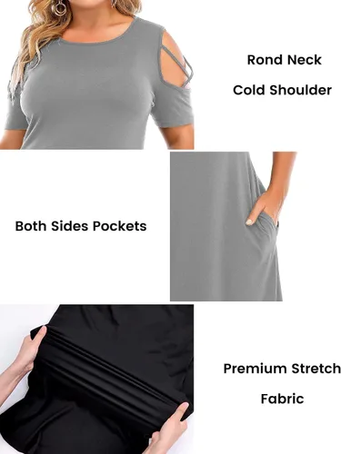 Vista 3 de LAPA Women's Plus Size Cold Shoulder Maxi Dress, Short Sleeve Casual Loose Long Dresses with Pockets
