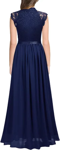 Vista 2 de Miusol Vestido largo formal sin mangas con encaje floral para dama de honor