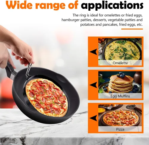 Vista 5 de Huakaile Paquete de 2 anillos de tortilla de 8 pulgadas para plancha, olla grande de acero inoxidable con mango de inmersión de plástico, círculos