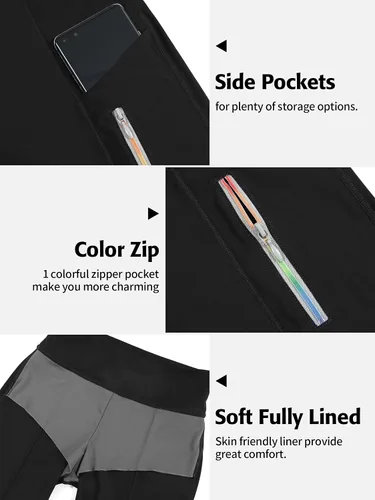 Vista 4 de ATTRACO Pantalones cortos de natación de cintura alta para mujer, con bolsillo, de secado rápido