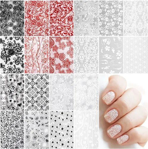 Vista 10 de SmallCat 20 rollos de papel de aluminio de transferencia de uñas, lámina de uñas de encaje, calcomanías de uñas de flores, arte de uñas