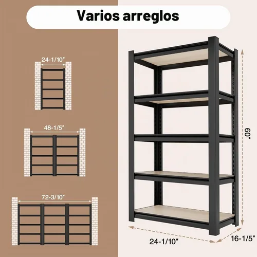 Vista 2 de WORKPRO Estantería negra de 5 niveles con tabla, 24.1 pulgadas de ancho x Negro