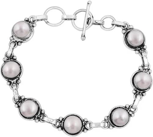 Vista 13 de Round Shape Natural & Synthetic Gemstones Silver Plated Bracelets for Women - Vintage Bohemian Style Handmade Birthstone Adjustable Link Bracelet