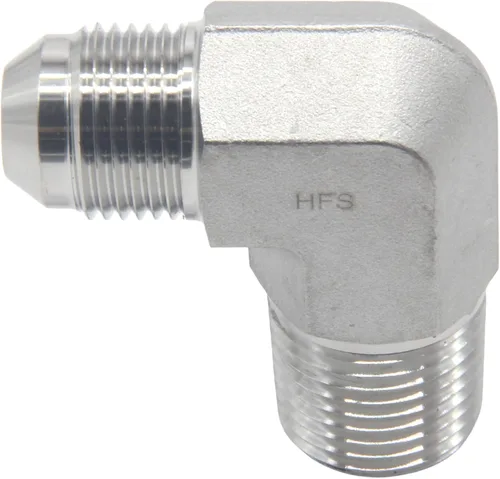 Vista 6 de HFS (R) 1/2" macho NPT a 1/2" macho JIC codo 90° Flare tubería de acero inoxidable 304 (1/2" MNPT x 1/2" MJIC)