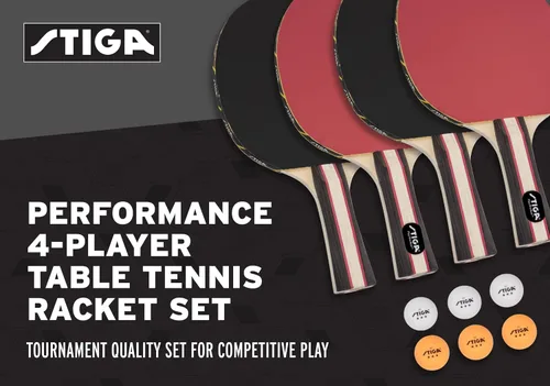 Vista 3 de STIGA Performance - Juego de 4 palas de ping pong para 4 jugadores, raquetas de tenis de mesa, 6 – 3 estrellas bolas naranjas y blancas