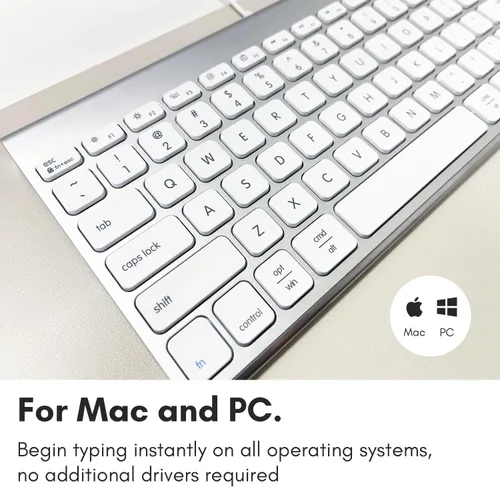 Vista 6 de Macally Teclado USB con cable para Mac y PC con Windows, teclado Apple pequeño compatible con ahorro de espacio, teclado externo Mac de 78 teclas