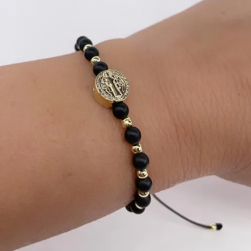 Vista 27 de St Benedict Coin and Natural Round Red Coral Beads Adjustable Bracelet for Women