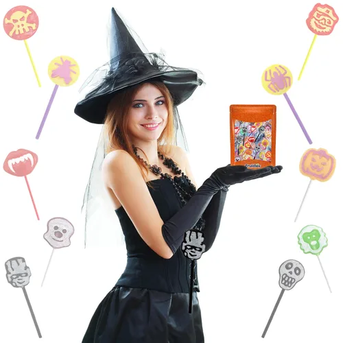Vista 4 de Fruidles 20 unidades de paletas de tatuajes de Halloween, paquete variado, rellenos de bolsas de fiesta, envueltos individualmente