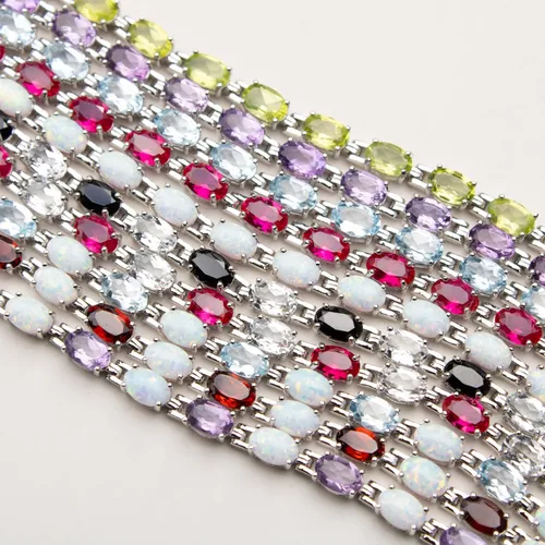 Vista 4 de Silver Smile 925 Sterling Silver Gemstone Bracelets for Women and GirlsAttractive Tennis Bracelet in 7.25" Length with Secure Lock Comes in a Suede