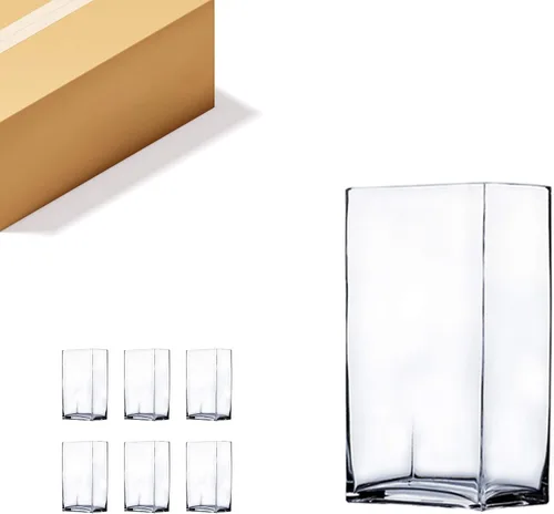 Vista 11 de WGV - Jarrón rectangular de bloque de 6 pulgadas, ancho de 4 pulgadas, altura de 6 pulgadas, recipiente de vidrio transparente para ramo de flores