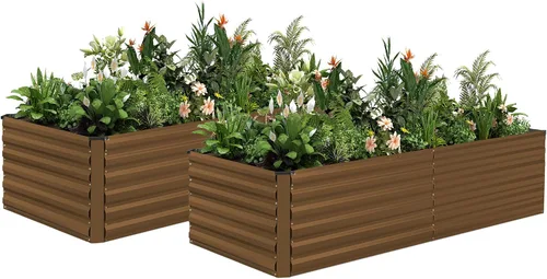 Vista 11 de NAVINE Cama de jardín elevada de 8 x 4 x 2 pies, macetas elevadas de metal grande, macetas para plantas al aire libre para verduras, flores