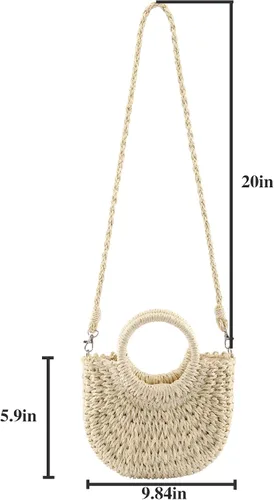Vista 3 de CHIC DIARY Bolso pequeño de paja de playa de verano para mujer, bolso cruzado con asa superior, bolso de hombro mini bolso de mano de ratán tejido a
