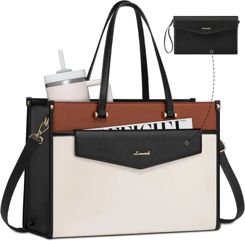 Vista 9 de LOVEVOOK Bolsa para laptop para mujer, 15.6 pulgadas, bolsa de mano para laptop 2 en 1, bolsa de trabajo profesional, maletín de negocios con bolso