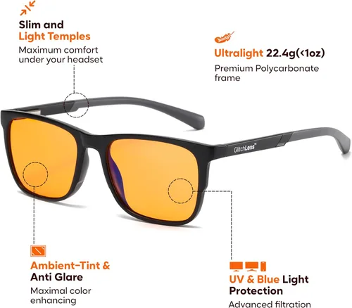 Vista 2 de Gafas de computadora para juegos y computadora 100% protección UV400 (99.8% verificado en laboratorio) Marco de policarbonato ultraligero